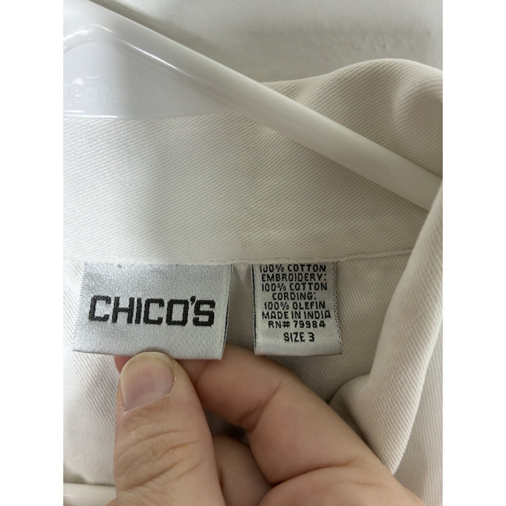 Chicos Fully Embroidered Jean Jacket Women's XL White/black Boho 100% Cotton - Picture 3 of 6